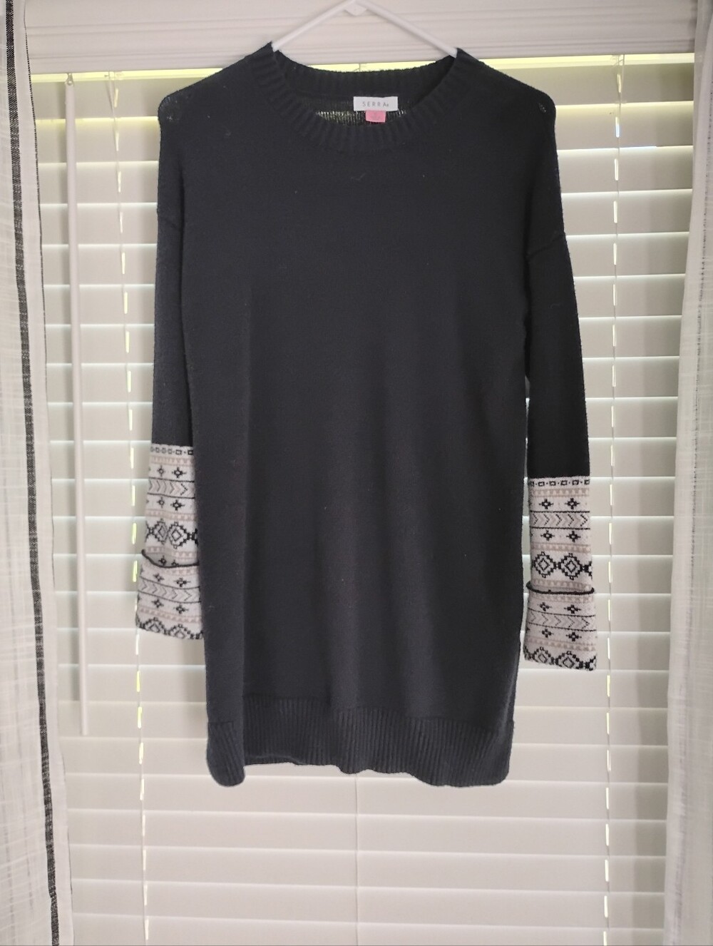 Serra Black Long Sleeve Sweater Dress with Patterned Cuffs